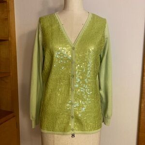 Sequin Embellished Green Cardigan Sweater Holiday
